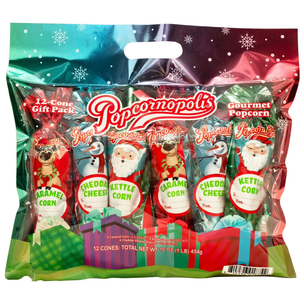 Popcornopolis Christmas Popcorn Cone Gift Packs: 12-Piece Bag
