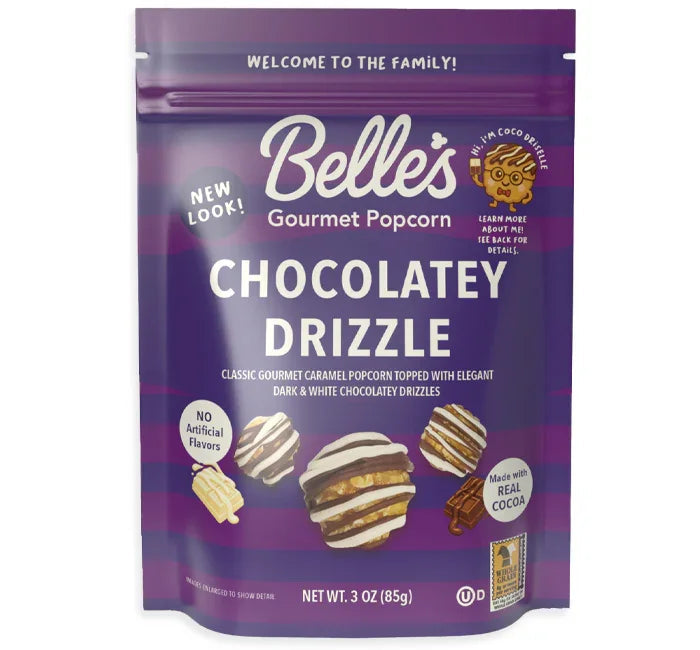 Belles Gourmet Candy Popcorn - Chocolatey Drizzle: 12-Piece Case