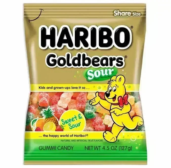 Haribo Gold-Bears Sour Gummy Bears Peg Bags: 3.3LB Case