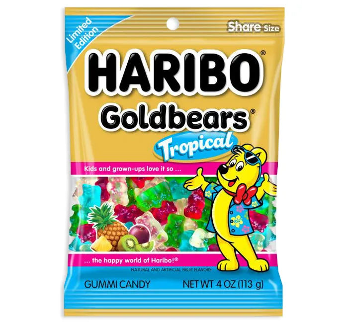 Haribo Tropical Gold-Bears Gummy Bears Peg Bags: 12-Piece Case