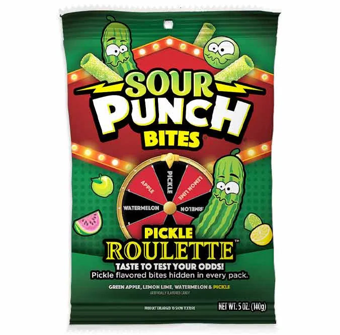 Sour Punch Bites Peg Bag - Pickle Roulette: 12-Piece Case