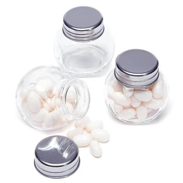 Mini Glass Favor Jars - 1.5-Ounce Candy Jar with Silver Top: 12-Piece Set