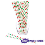 Paper 7.75-Inch Drinking Straws - Christmas Red and Green Polka Dots: 25-Piece Pack