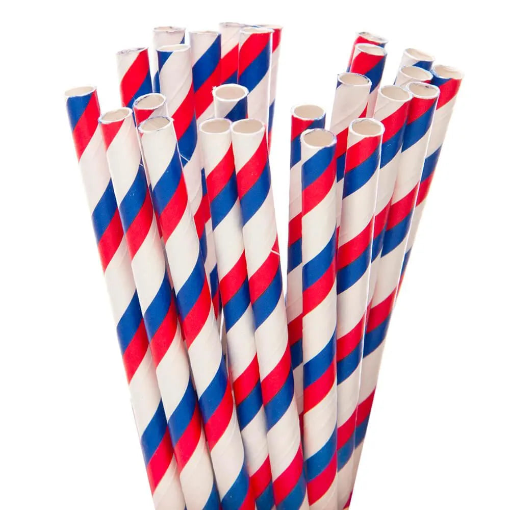 Paper 7.75-Inch Drinking Straws - Red White and  Blue Stripes: 25-Piece Pack