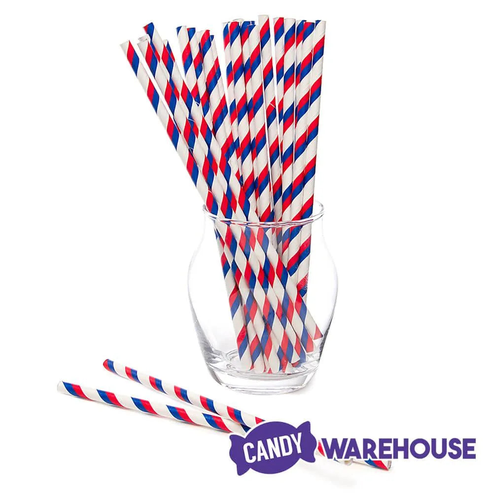 Paper 7.75-Inch Drinking Straws - Red White and  Blue Stripes: 25-Piece Pack