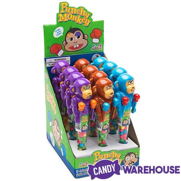 Punchy Monkey Boxing Toys with Candy: 12-Piece Box
